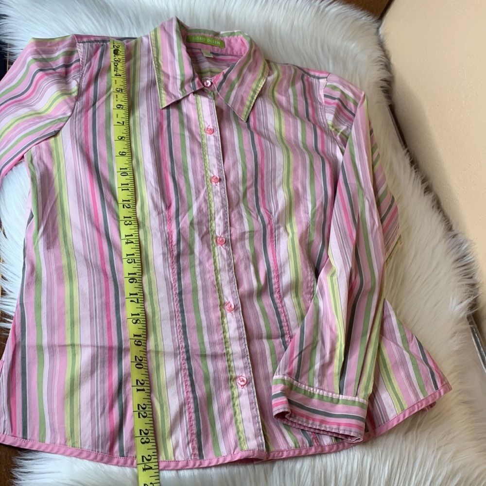 Sigrid Olsen Pink & Green Stripe Button Up Shirt … - image 7